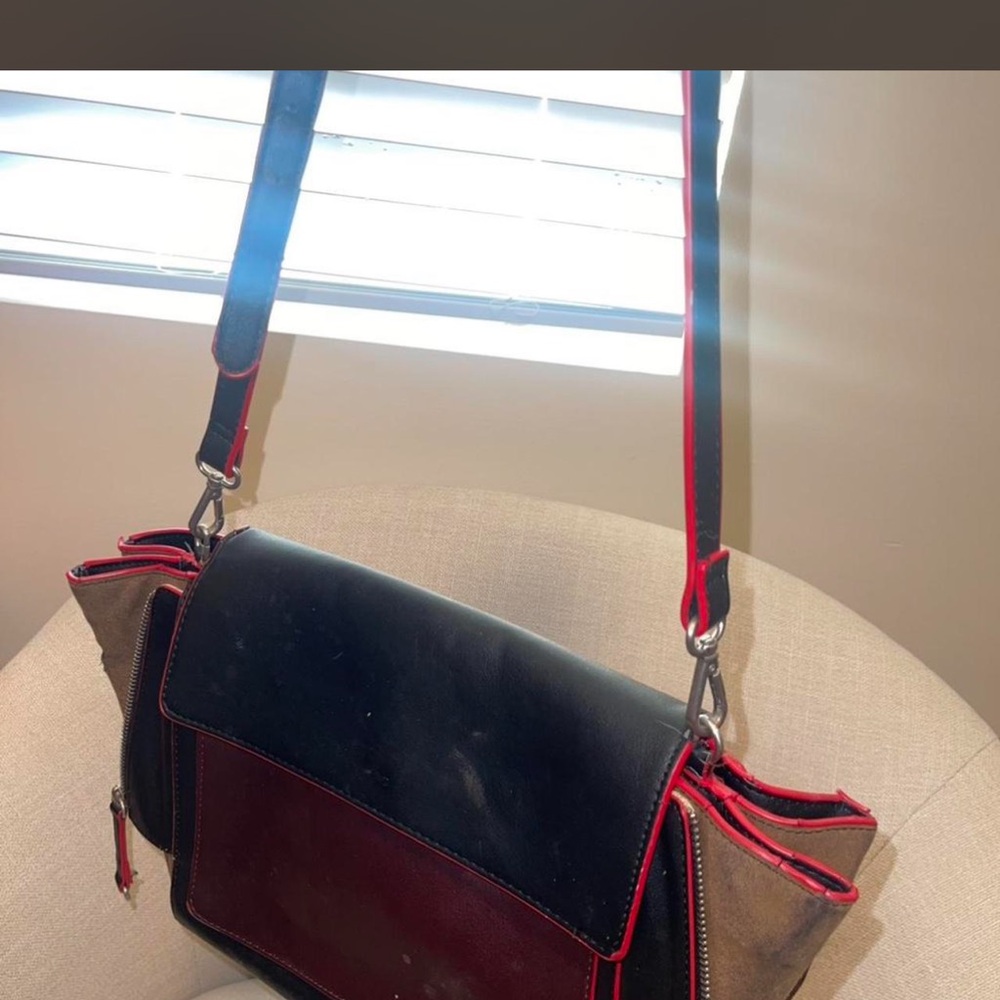 Zara Black, Burgundy & Tan Colorblock Crossbody Bag